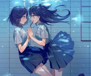 Anime lezbiyenler havuzda duvar kağıdı