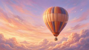 Pastel tonlardaki günbatımı gökyüzünde, bulutların altında süzülen sıcak hava balonu. — Gökyüzü manzarası Duvar Kağıdı