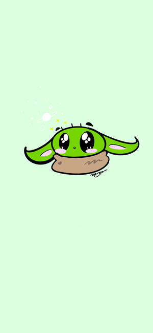 Pastel Yeşil Arka Planda Bebek Yoda — iPhone 14 Duvar Kağıdı