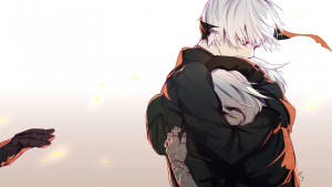 Beyaz Saçlı Anime Kucaklaşan Çift duvar kağıdı