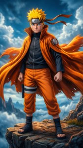 Naruto, Bilge Modu'nda dramatik bir gökyüzüne bakıyor.