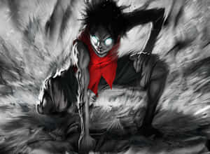 bir adamın kırmızı gömlekle olduğu siyah beyaz bir görüntü — Luffy Duvar Kağıdı
