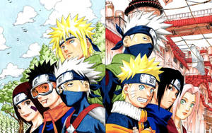 Minato ekibiyle ve Kakashi ekibiyle, Naruto, Sasuke ve Sakura.