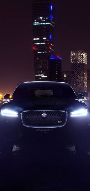 Siyah Jaguar otomobil gece vakti farları açık duvar kağıdı