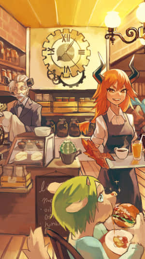 Anime Kafe Arka Planı — Sevimli anime kızı Duvar Kağıdı