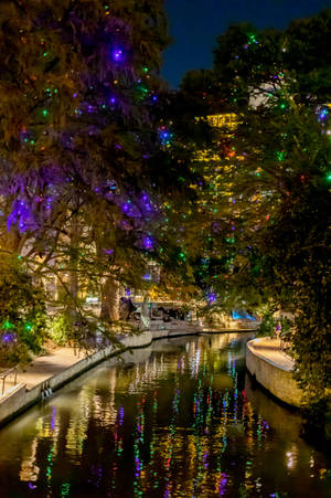 Büyülü Bayram Işıkları San Antonio River Walk'u Aydınlatıyor — Noel Işıkları Duvar Kağıdı