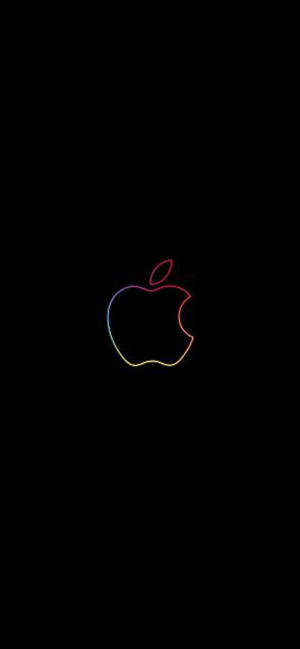 Siyah iPhone XR duvar kağıdında gökkuşağı kenarlı Apple logosu — iPhone 13 Mini Duvar Kağıdı