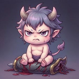 Somurtkan bir yüzle bebek olarak Sukuna'nın sevimli chibi versiyonu. — Galaxy Watch Duvar Kağıdı