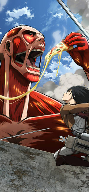 Colossal Titan Pizza Yiyen Attack On Titan iPhone — iPhone 14 Plus Duvar Kağıdı