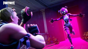 Pembe bir oyuncak ayı karakteri bir erkek karaktere doğru koşuyor Fortnite HD duvar kağıdı.