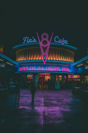 Disney California Adventure Park'taki Flo's V8 Kafe'de Hareketli Atmosfer — Huawei MatePad Air (2026) Duvar Kağıdı