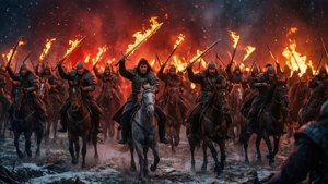 Dothraki savaşçıları, alevli kılıçlarla Ölü Ordusu'na saldırıyor — Game of thrones 8. sezon Duvar Kağıdı