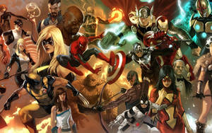 Bir arka planda Marvel süper kahraman karakterleri.