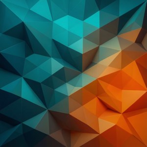 Düşük poligon geometrik arka plana sahip S24 Ultra, turkuaz ve turuncu, modern sanat.