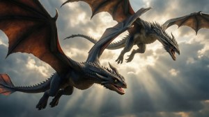 Üç ejderha bulutların arasında görkemli bir şekilde uçuyor — Game of thrones 8. sezon Duvar Kağıdı