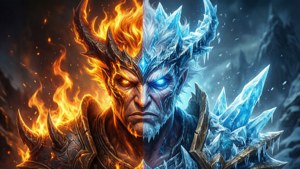 Rog Ally'nin ateş ve buz yarıları, element kontrastı. — ROG Ally Duvar Kağıdı