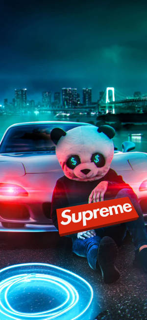 Panda Arkaplanında Kırmızı Supreme — iPhone 12 Duvar Kağıdı