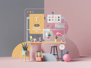 Sevimli 3D Telefon Pastel Ofis Düzeni