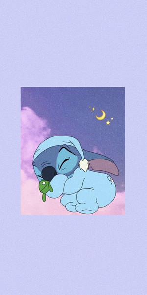 Gökyüzünde Estetik Karikatür Uyuyan Stitch — Estetik Duvar Kağıdı