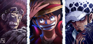 Eustass Kid, Law ve Luffy Gülümsüyor — One piece masaüstü Duvar Kağıdı