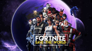 Fortnite'ın Save The World modundaki birkaç karakterin gezegen duvar kağıdıyla derlemesi.