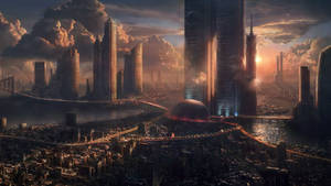 Fütüristik Endüstriyel Şehir duvar kağıdı. — 2560x1440 Duvar Kağıdı