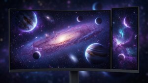 Çift monitör için göksel bir galaksi manzarası. — 3840x1080 Duvar Kağıdı