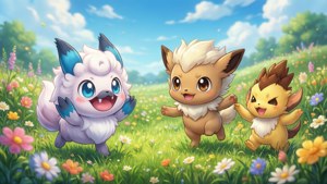 Galar bölgesi Pokemonlarının oynadığı sevimli duvar kağıdı. — Pokemon kılıç ve kalkan Duvar Kağıdı
