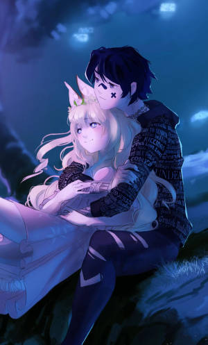 Gece Gökyüzü Altında Anime Kucaklaşması duvar kağıdı