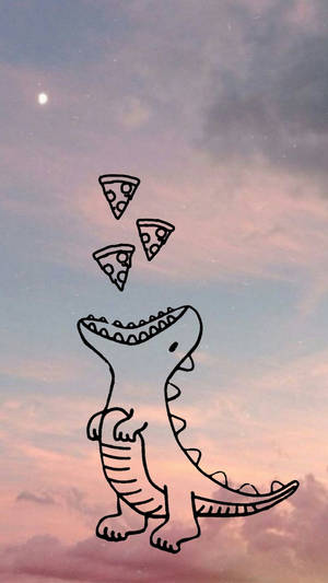 Gökyüzünde Pizza Yiyen Sevimli Dinozor — Sevimli Dinozor Duvar Kağıdı