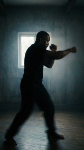 Travis Fulton'un loş ışıkta siluet halinde gölge boksu yapması. — Loş Duvar Kağıdı