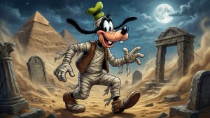 Goofy'nin Mısır temalı bir Cadılar Bayramı sahnesinde mumya olarak görünümü.