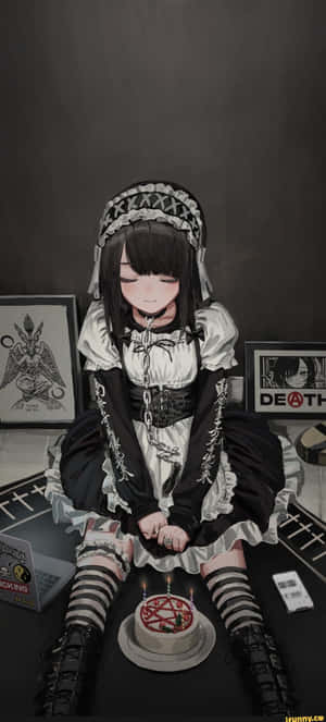 Gotik Anime Hizmetçi Pentagramlı Pastanın Önünde — Honor 400 Smart Duvar Kağıdı