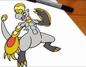 Hakamo-o Ejderhasının El Çizimi Sanatı — Pokemon kılıç ve kalkan Duvar Kağıdı