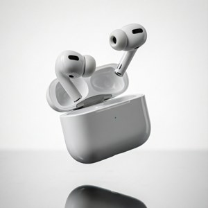 Havada süzülen AirPods, ürün fotoğrafçılığı. — Galaxy Watch Duvar Kağıdı