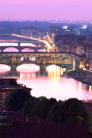 Hazır La Notte Ponte Vecchio — Açık mor estetik Duvar Kağıdı