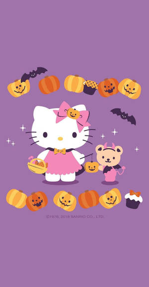 Hello Kitty Cadılar Bayramı Mor Grafik duvar kağıdı — Hello Kitty Cadılar Bayramı Duvar Kağıdı