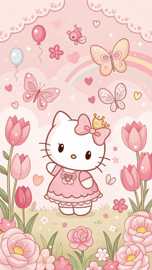 Sanrio,Rüya gibi,Tuhaf,Pembe,Kawaii,Şirin,Gökkuşağı,Balonlar,Hello Kitty