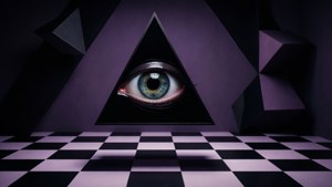 Üçgen içinde bir göz ve geometrik öğeler barındıran karanlık bir soyut çalışma. — Trippy karanlık estetik Duvar Kağıdı