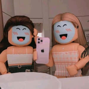 iki oyuncak bebeğin aynada selfie çekmesi — Estetik Roblox Duvar Kağıdı