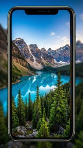 iPhone X ekranında canlı doğa manzarası duvar kağıdı.