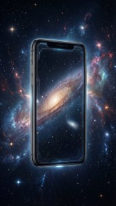 Yıldızlar arasında süzülen iPhone X ile kozmik duvar kağıdı.