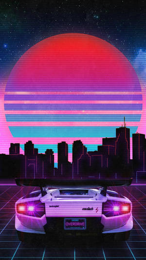 JDM Araba Estetiği Vaporwave Gün Batımıyla — Gün batımı bulvarı Duvar Kağıdı