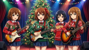 K-On! kızları sahnede Noel konseri veriyor