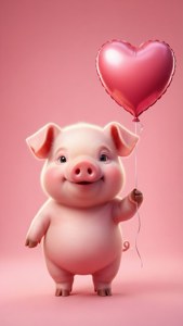 Pembe arka planda kalp balonu tutan bir domuzun romantik duvar kağıdı. — Sevimli domuz Duvar Kağıdı