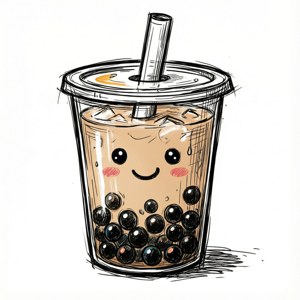 Gülen incilerle dolu el çizimi bir bubble tea karalaması. — Galaxy Watch Duvar Kağıdı