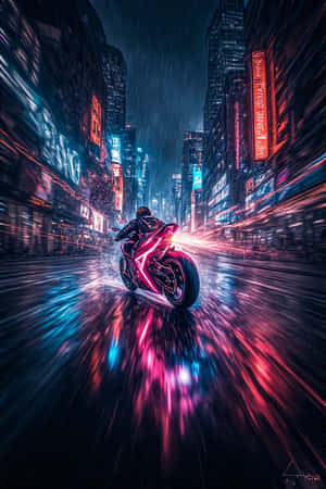 neon motosiklet, şehir kovalamacası, karanlık şehir, ışık izleri, gece, canlı, cyberpunk, sinematik, 4K, dikey duvar kağıdı — Karanlık şehir Duvar Kağıdı