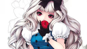 Kawaii Anime Alice Harikalar Diyarında Elma Tutuyor
