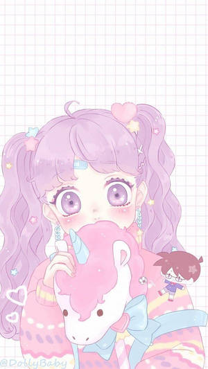 Kawaii Anime Kızı Unicorn Oyuncakla