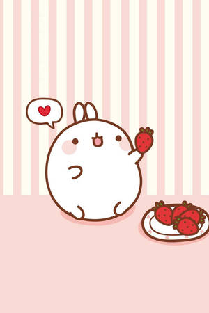 Kawaii tavşan molang çilek yemek duvar kağıdı.